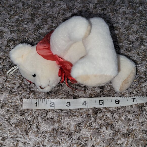 Teddy Bear 7 inch Plush White Red Bow Collar Hanging Stuffed Animal Toy - Picture 4 of 4
